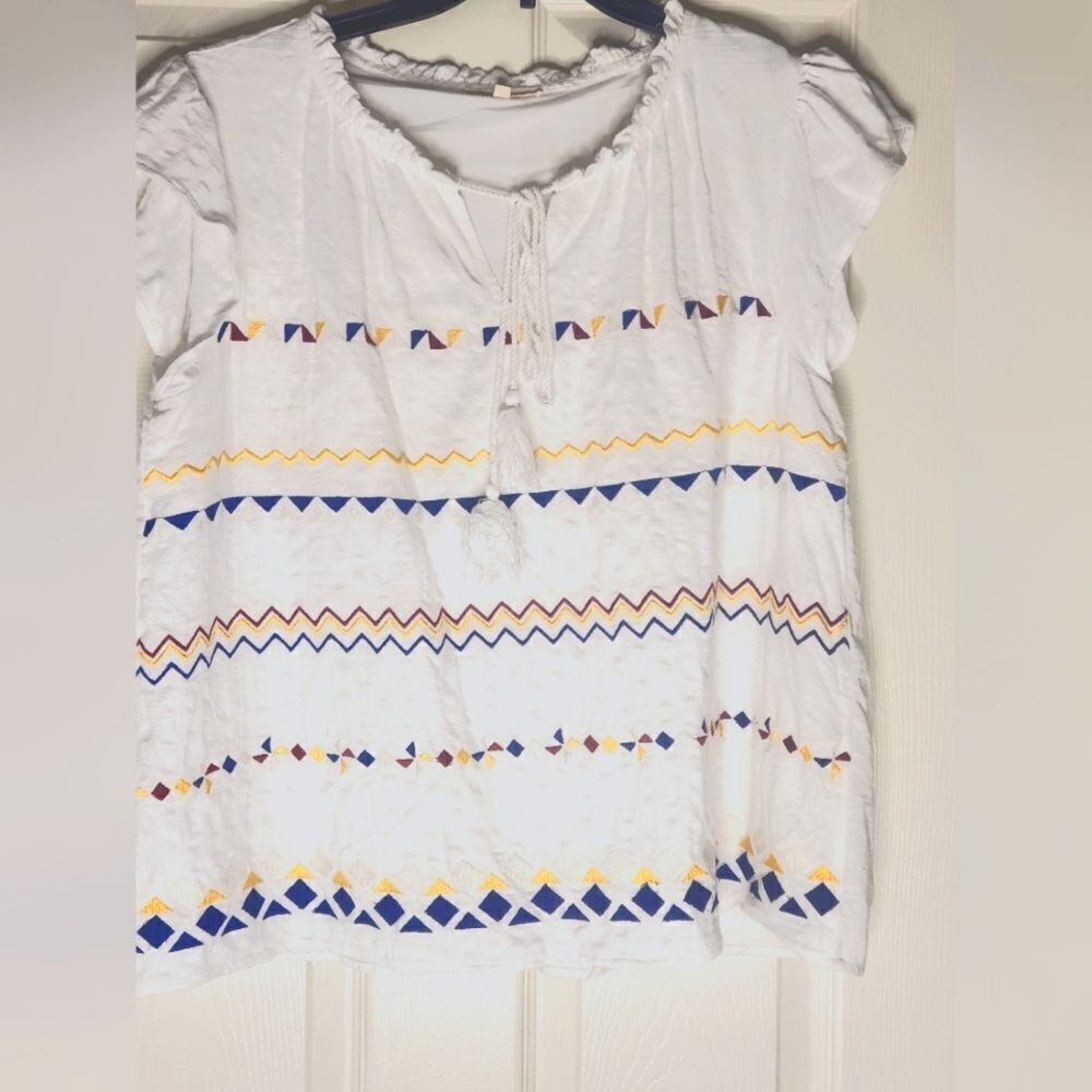 Tea& Rose L White Embroidered Lined Cotton Viscose Women’s Blouse